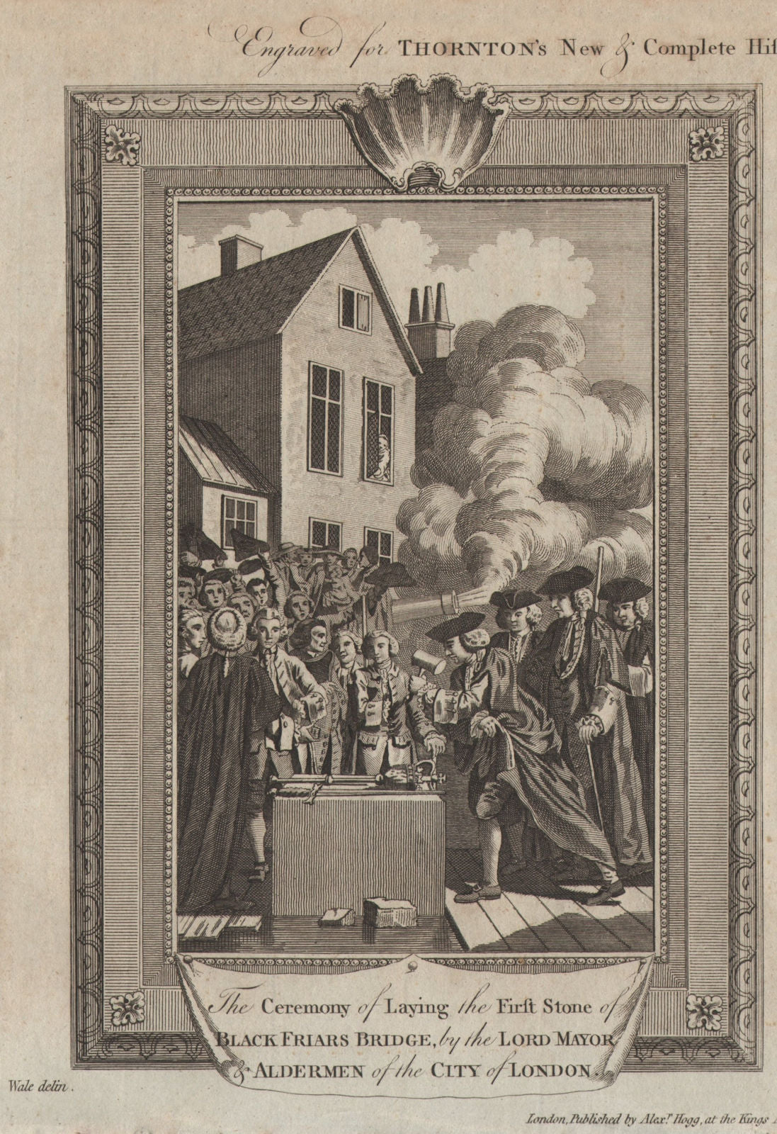 Laying keystone of the first Blackfriars Bridge keystone. London. THORNTON 1784